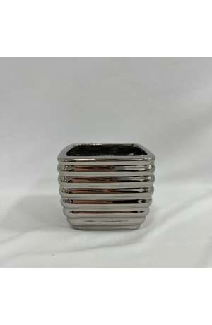 Cachepot Prata Canelado Metalizado