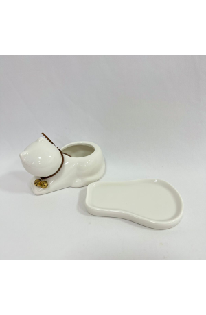 Cachepot Branco Gato com Sino