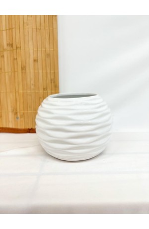 Vaso Branco Ondulado Decorativo Cerâmica