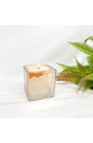 Porta Velas Ambar em Vidro Quadrado Pequeno