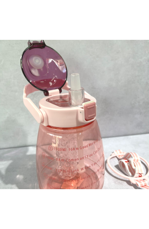 Garrafa Rosa de Plástico com Canudo , Alça e Infusor - 1500ml