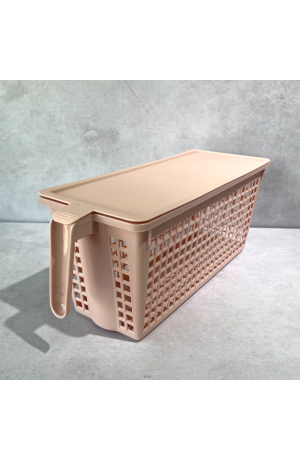 Caixa Organizadora de Plástico Rosa com Tampa Grande