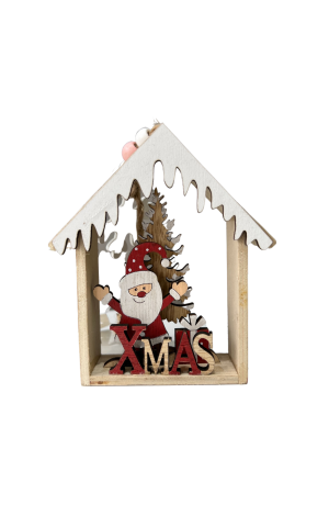 Enfeite para Pendurar Casinha de Madeira com Papai Noel