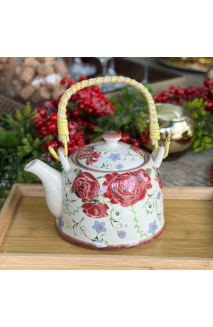 Bule Decorativo de Porcelana Floral - Branco 