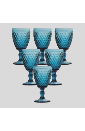 Conjunto 6 Taças em Vidro para Água Azul -  Bico de Abacaxi 325ml