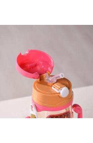 Garrafa Infantil de Plástico Rosa e Laranja  - Leão 420ml