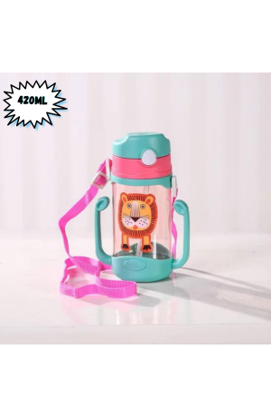 Garrafa Infantil de Plástico Verde e Rosa  - Girafa 420ml