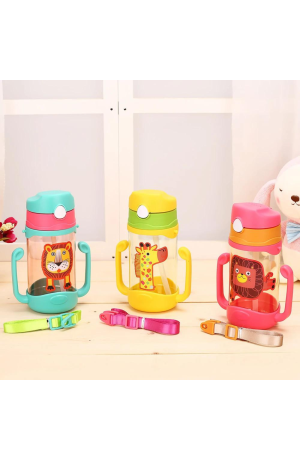 Garrafa Infantil de Plástico Verde e Rosa  - Girafa 420ml