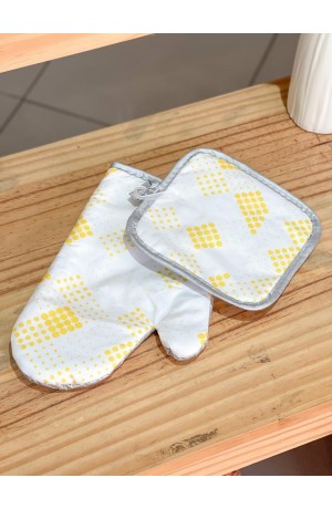 Luva e Suporte Para Cozinha Amarelo Mod.2  '' 2 Peças''