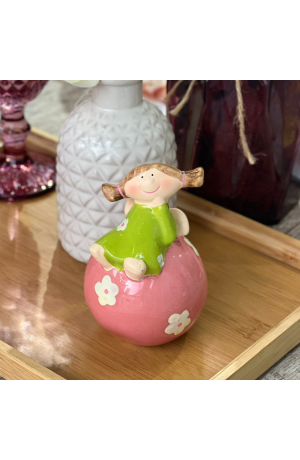 Enfeite de Resina - Anjinha Vestido Verde Bola Rosa