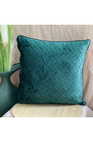 Capa de Almofada Verde de Veludo com Borda Preta 43cm
