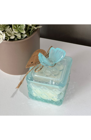 Vela Aromática com Castiçal Azul e Tampa com Borboleta