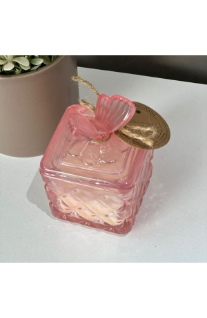 Vela Aromática com Castiçal Rosa e Tampa com Borboleta