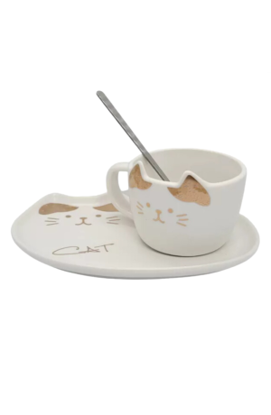 Xicara de Cerâmica  Branca com Pires + Colher 