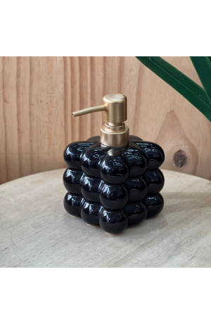  Porta Sabonete Líquido de Cerâmica - Preto com Tampa Dourada (420ml)
