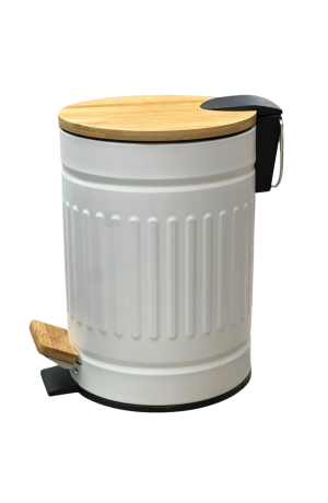 Lixeira Flued Branco 3L Tampa e Pé de Bambu