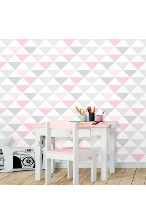 Papel de Parede Geométrico Triângulos Cinza e Rosa