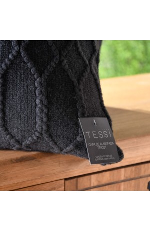  Capa de Almofada Tricot Preto 45x45cm