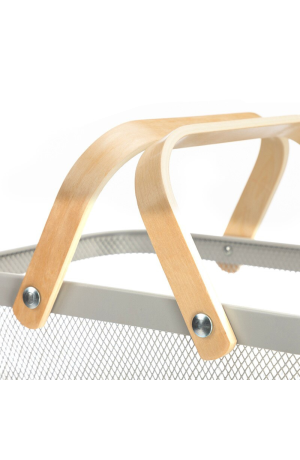 Cesta /Fruteira de Metal  Branco com Alça de Madeira - (G)