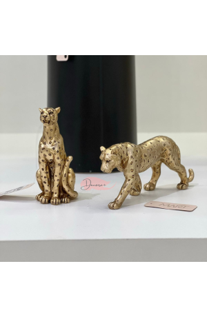 Escultura Leopardo em Poliresina Dourado Peq 15cm