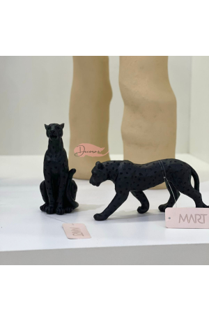 Escultura Leopardo em Poliresina Preto Peq 11cm