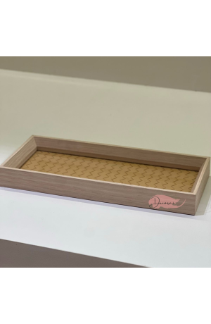 Bandeja Retangular em MDF com PU Bege 28cm