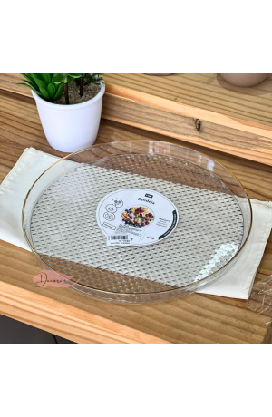 Bandeja Transparente Redondacom borda Dourada - (G)