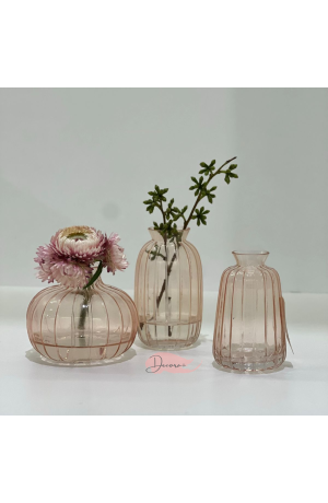 Vaso de Vidro Canelado - Rosa 12cm X 6cm