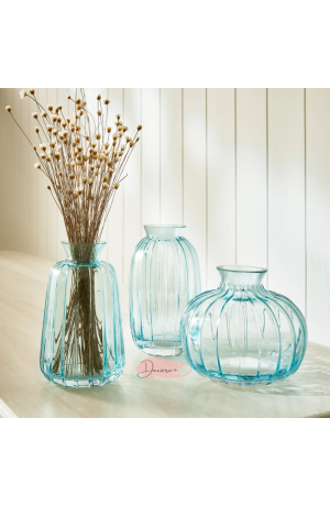 Vaso de Vidro Canelado - Azul 12cm X 6cm