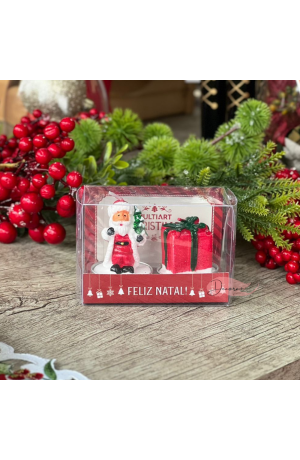 Vela Decorativa De Natal Papai Noel e Caixa de Presente 6x5cm