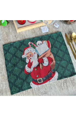 Jogo Americano de Tecido - Papai  Noel com Saco de Presente Verde 33cm X 45cm