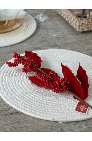Enfeite de Natal Decorativo - Galho Vermelho com Frutas  65cm