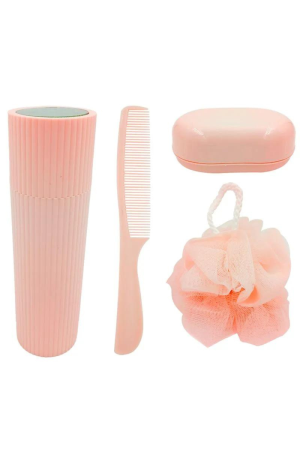 Kit de Viagem de Plástico Rosa - 5 Peças