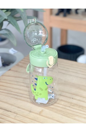 Garrafa Dinossauro Verde Infantil de Plástico - 450ml