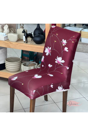 Capa de Cadeira Vinho Floral em Poliéster  40cmX50cm / 45cmX65cm