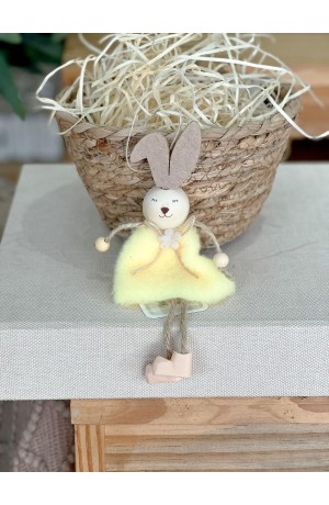 Enfeite Coelha de Páscoa 18cm Roupinha Amarela