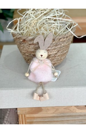 Enfeite Coelha de Páscoa 18cm Roupinha Rosa