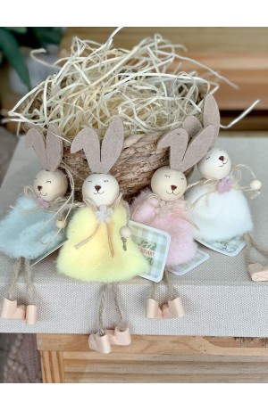 Enfeite Coelha de Páscoa 18cm Roupinha Rosa