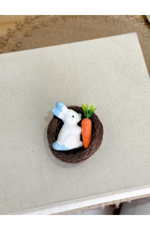 Enfeite Coelho no Ninho Azul 9cm