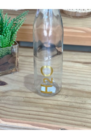 Garrafa de Vidro com Detalhe Dourada H2O - 1L