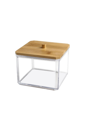 Porta Algodão Quadrado com Tampa de Bambu