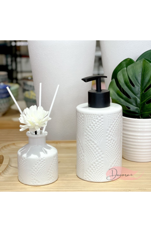 Kit de Banheiro com Difusor de Porcelana Branco - 2 Pcs