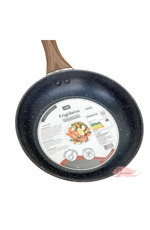 Frigideira Antiaderente Preta com Cabo Marrom - 22cm