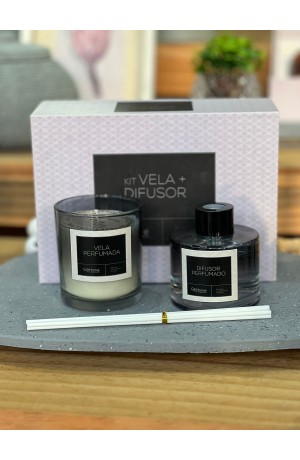 Kit Vela Branca e Difusor de Ambientes Fumê - 2 Peças  100ml