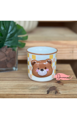 Caneca de Cerâmica Urso 380ml  - Quadriculado