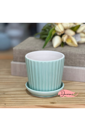 Vaso de Cerâmica com Prato Verde  - 10cm X 10cm