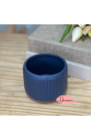 Vaso Canelado de Cerâmica Azul - 10,5cm X 8,5cm