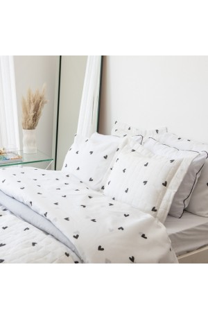 Jogo de Lençol Essencialle 150 Fios Corações Preto e Branco Solteiro 3 Peças