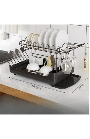 Escorredor 2 Andares de Inox com Bandeja de Plástico - Preta