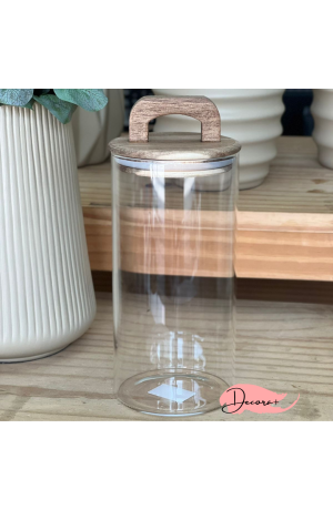 Pote de Vidro c/ Tampa e Alça em Madeira 1400ml - 10cm X 20cm